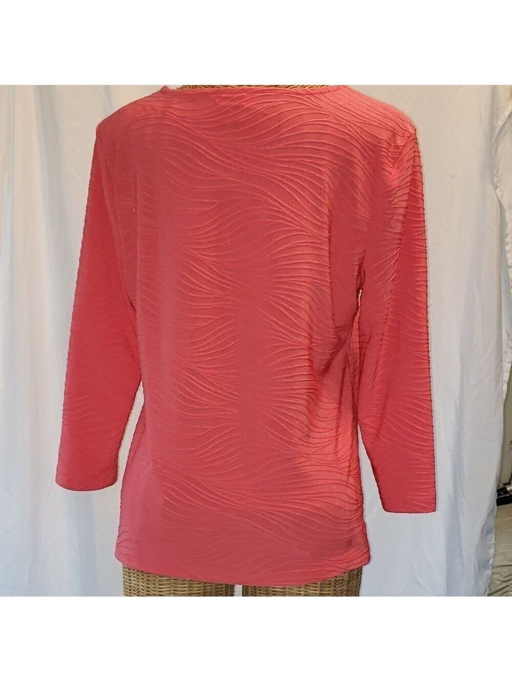Ladies JM COLLECTION Petite Long Sleeve Textured Blouse in Coral - PL - Picture 3 of 5